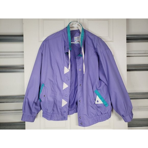Casual Club All Around the World VINTAGE Windbreaker Jacket purple & Aqua Large - Picture 1 of 9